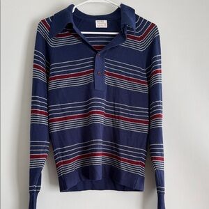 Striped Navy Polo Sweater with Red & White Banding